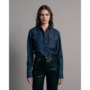 NWT Rag & Bone Wyatt Icon Snap Front Western Denim Shirt Dark Wash Size Small